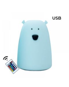 Rabbit & Friends Silikonska LED svjetiljka - Medo plava, USB + daljinski