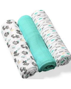 BabyOno Tetra pelene Muslin Rakun, zelena