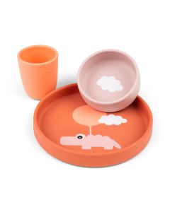 Done by Deer - Silikonski set za hranjenje Happy clouds, Papaya