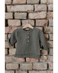 lunilou Muslin boys shirt ¾ sleeve Covert Green