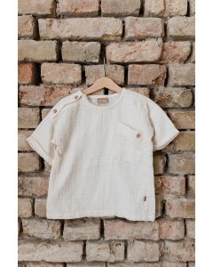 lunilou Muslin girls shirt short sleeve Off White
