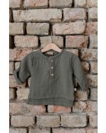 lunilou Muslin boys shirt ¾ sleeve Covert Green